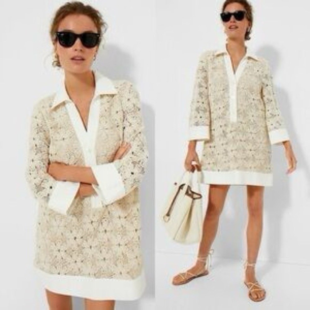 Tuckernut XS Women’s Tan Floral Crochet Collier Dress